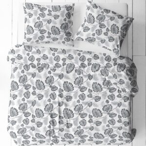 3 részes pamut ágynemű garnitúra - Szürke filodendron levél mintás