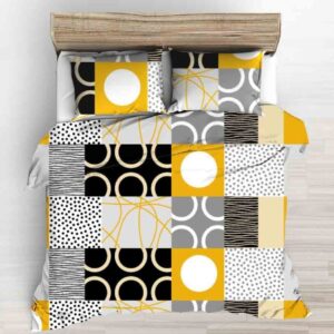 3 részes krepp ágyneműhuzat garnitúra - Sárga geometriai mintás